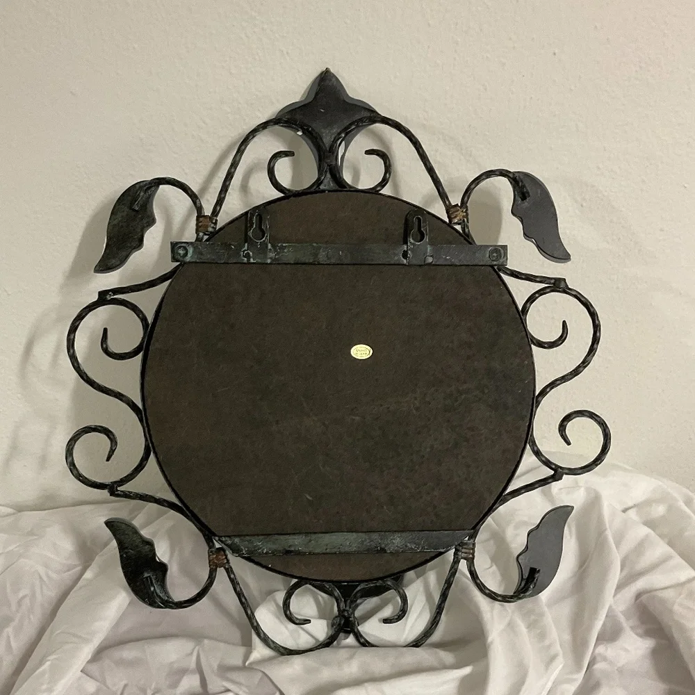 Vintage Mirror Candle Holder Round Petina Black authentic rustic